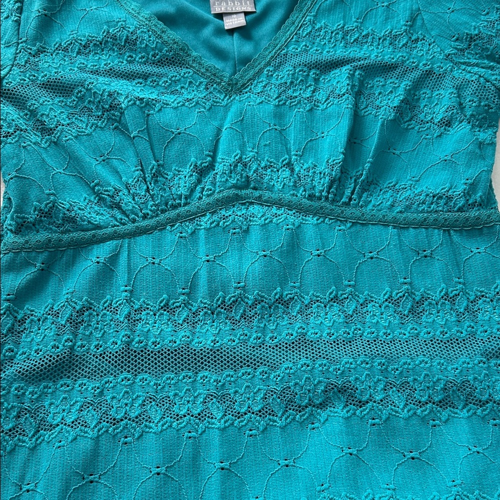 Rabbit Rabbit Rabbit Teal Long Sleeve Women’s Dress Size 10 - Picture 5 of 5